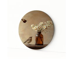 Vogel en fles - Aluminium - Wandbord - Dibond muurcirkel - 60x60 cm