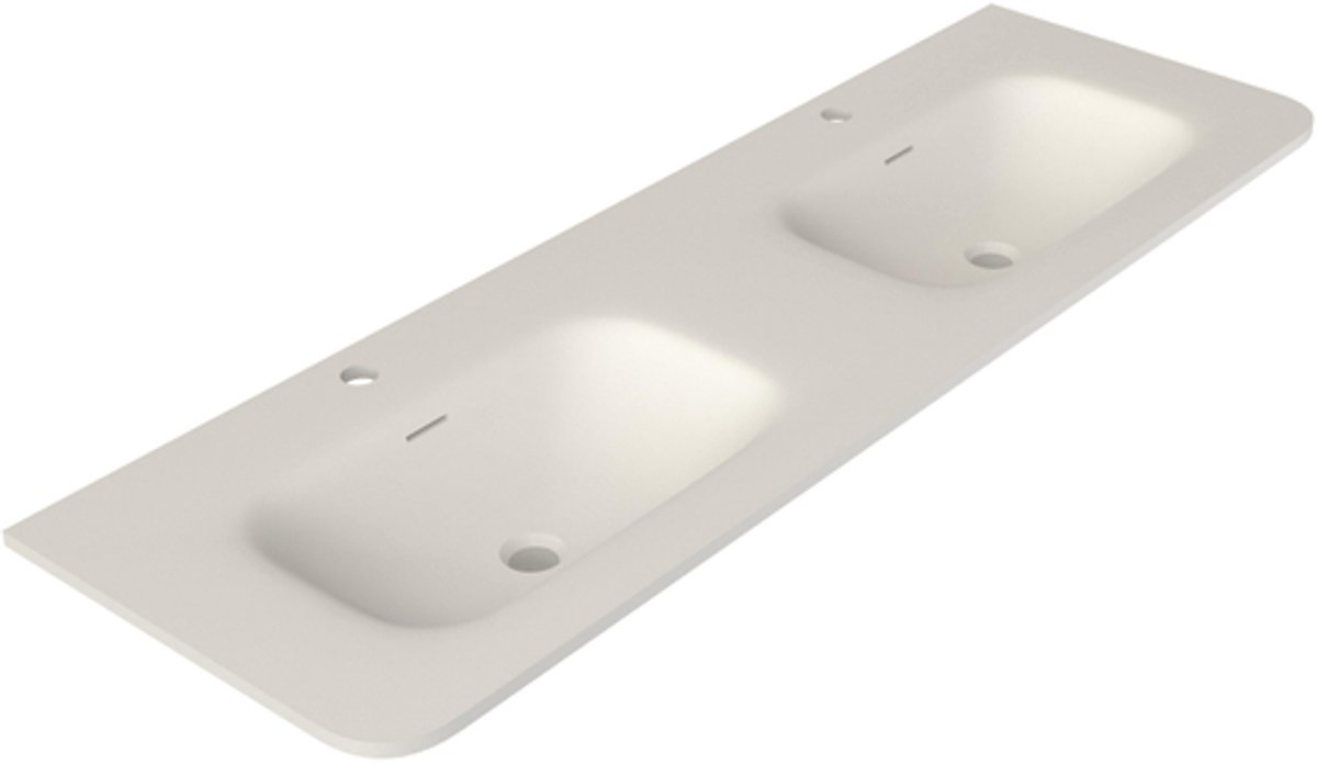 Saniclass Terra Meubelwastafel - 141x46x1.2cm - afgeronde hoeken - 2 wasbakken - 2 kraangaten - solid surface - wit mat