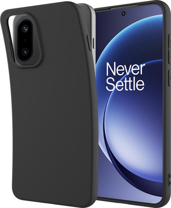 Zwarte OnePlus 15R hoes, met een matzwarte afwerking.