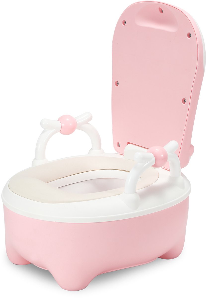Plaspotje voor peuters 0-6 jaar – veilig kinderpotje met koe thema, uitneembaar en makkelijk schoon te maken Roze