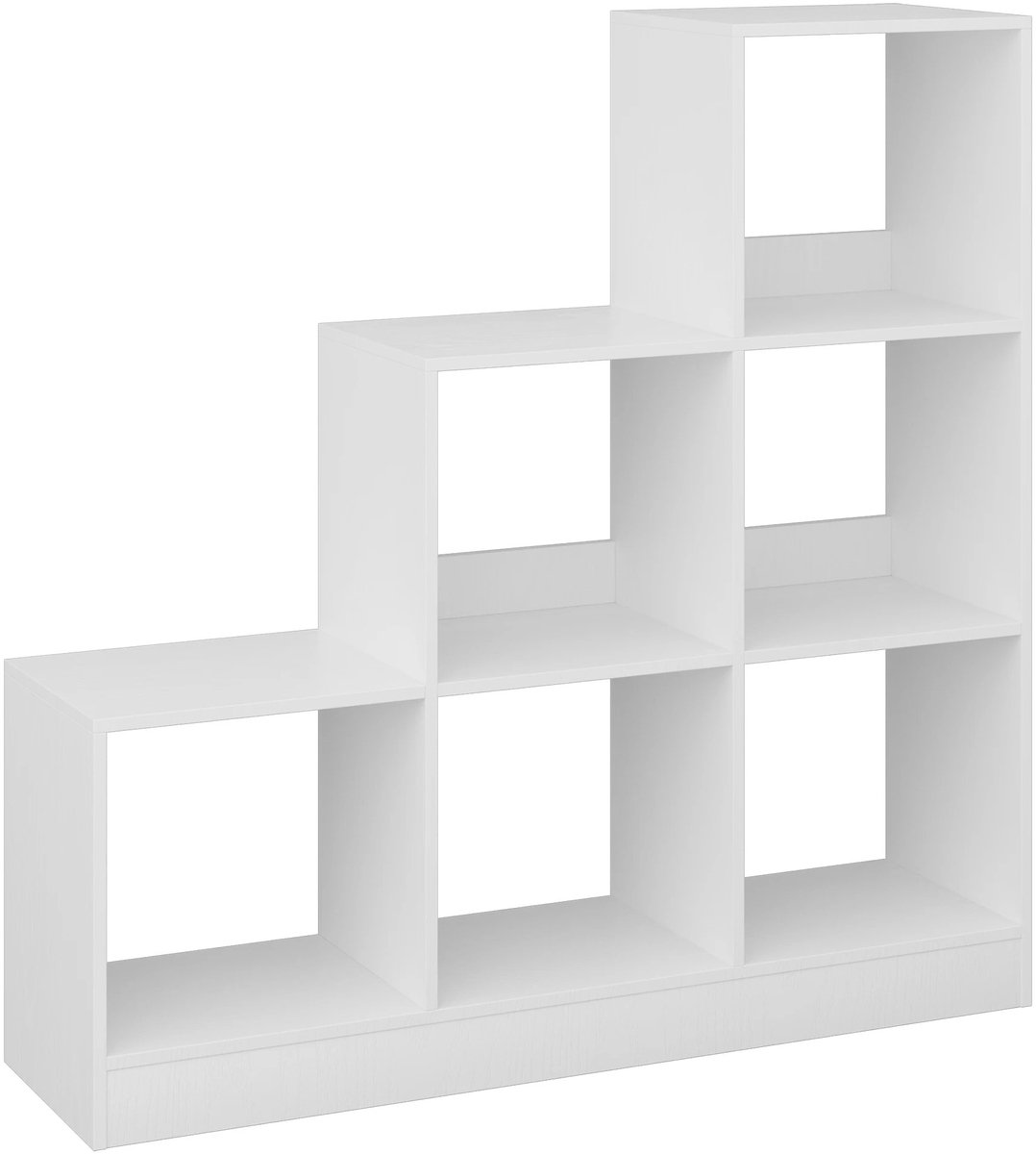 NaevaMi 6 Kubus Boekenkast - Open Vakken - 3-Laags en Verstelbare Panelen - Vakkenkast - Houten Trapplank - Open Opbergkast - Kamerscherm - Room Devider Kasten - Boekensteun - Boekenrek - 24x95x95cm - Wit