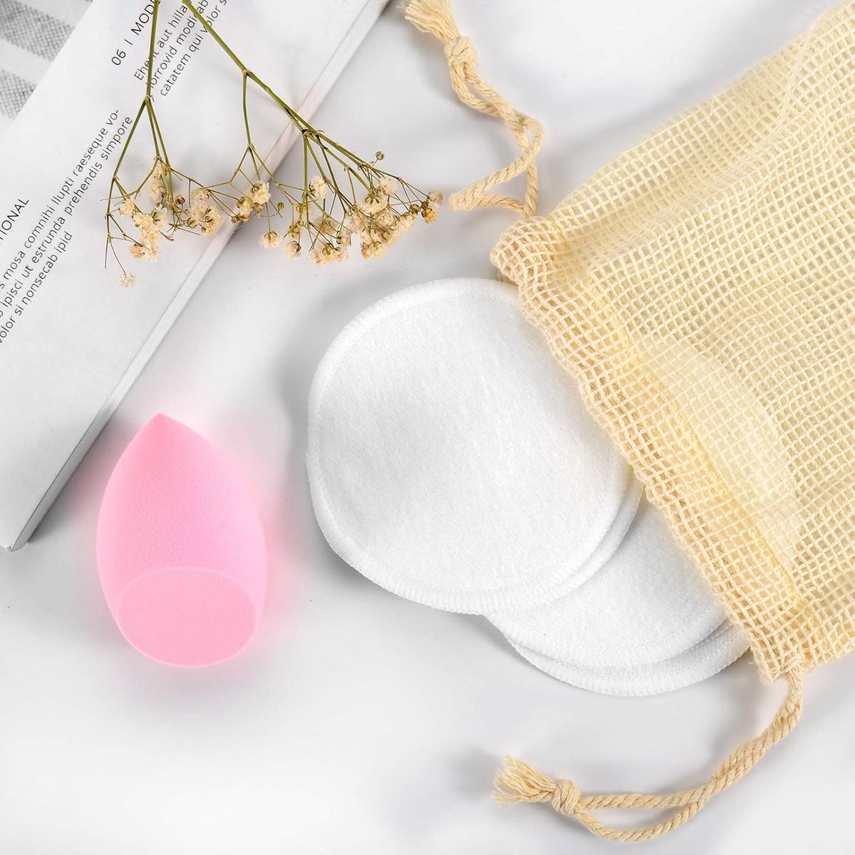 21 Herbruikbare Make-up Remover Pads met Washable Beauty Blender en Waszak thumbnail 2