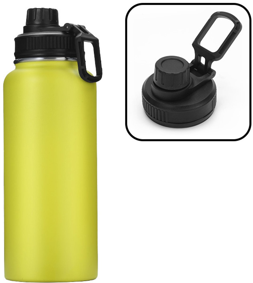 Draagbare sportwaterfles/thermosfles - gele dop met één vingersluiting
