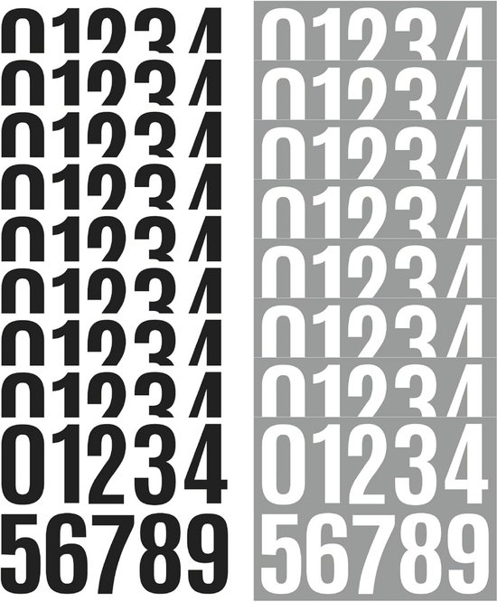 Zelfklevende cijferstickers 10 cm - 80 stuks, zwart en wit, voor