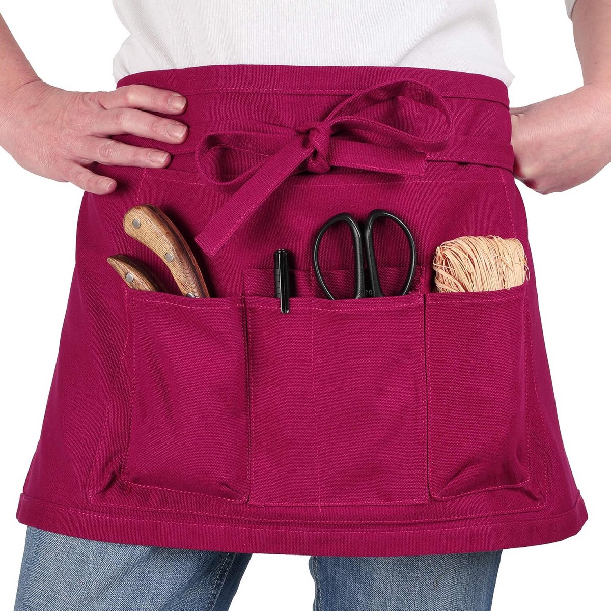 Korte Tuinslips in Katoen met 7 Zakken - Bordeaux Rood - 64 x 34 cm