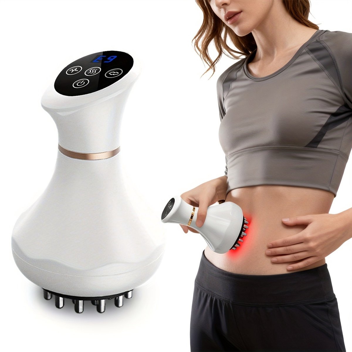Elektrische lymfedrainagemassager - Diepe weefselmassage en lichaamstraining - Handheld anti-cellulitisapparaat voor het lichaam - Benen, armen, buik, met digitaal display