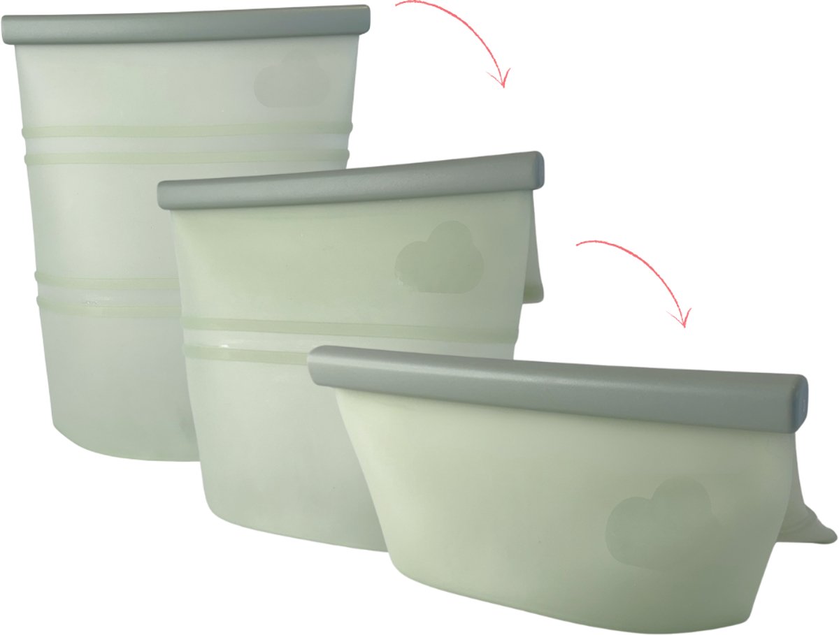Owego - Yummy Storage - Bewaarzak voor voeding & moedermelk ijsblokjes - Verstelbare sluiting - 1 zak, 3 maten - Aspen