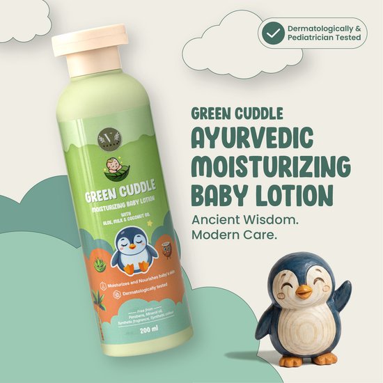 Vanan Green Cuddle Hydraterende Baby Lotion - Met Aloë Vera, Melkproteïne & Kokosolie - Dagelijkse Verzorging voor Gevoelige Babyhuid - 200 ml van Vanan — afbeelding 5