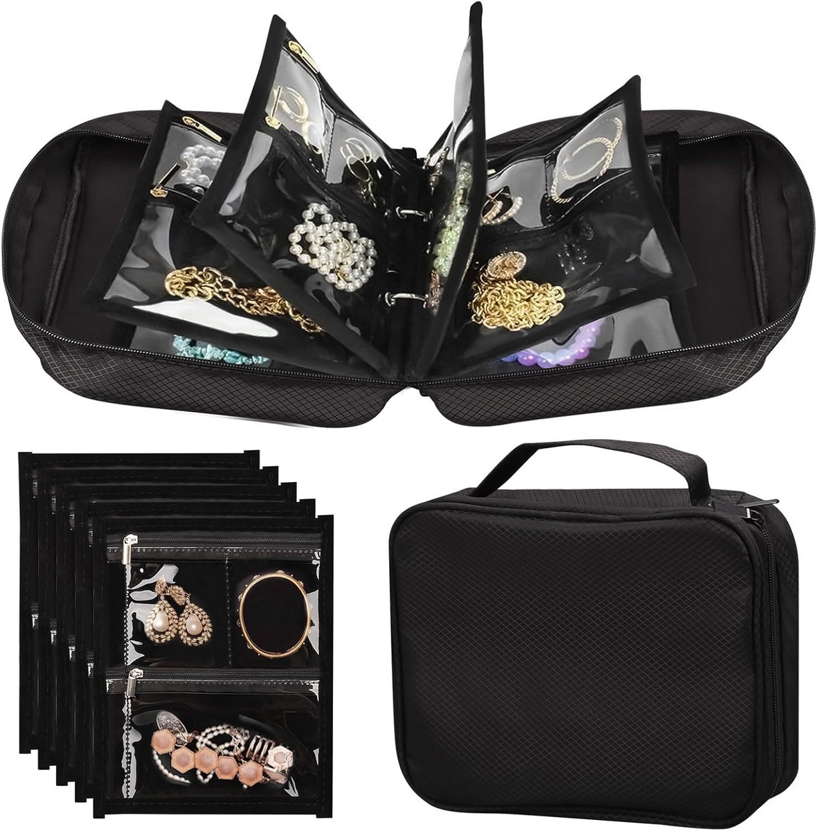 Reis Sieraden Organizer met Transparante Zak en Ritsen