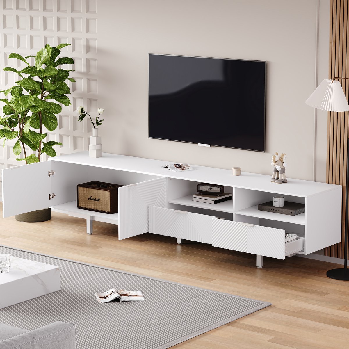 STILVORA TV-meubel met 2 Deuren en 2 Lades - Modern TV-Meubel voor Woonkamer - 200x40x51 c