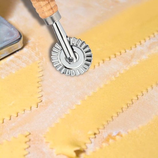 EGoods - Ravioli Snijder Wiel Pasta Crimper Met Lange Houten Handvat voor Keukengebruik van EGoods — afbeelding 3