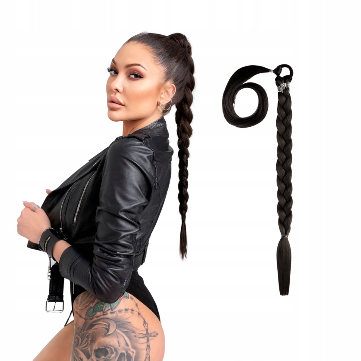 Opsteekbare vlecht met elastische band - synthetisch haar, zwart, 55 cm