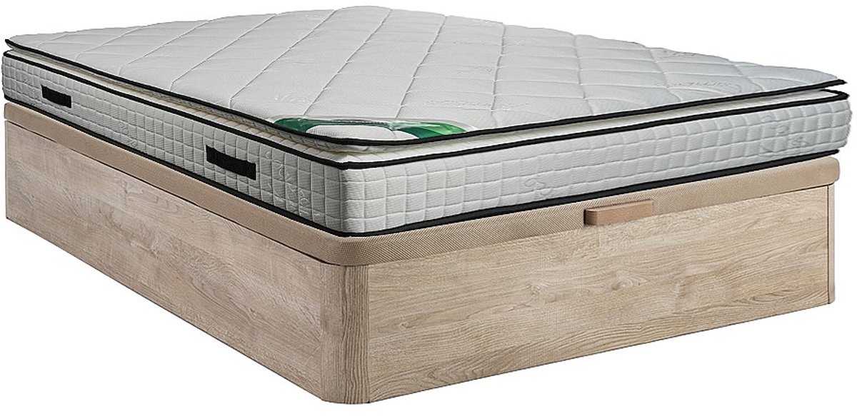 Vente-unique Set 140 x 190 cm bedbodem met opbergruimte, licht naturel + matras van schuim en tijk van bamboe van 23 cm dik - ADANA van NATUREA