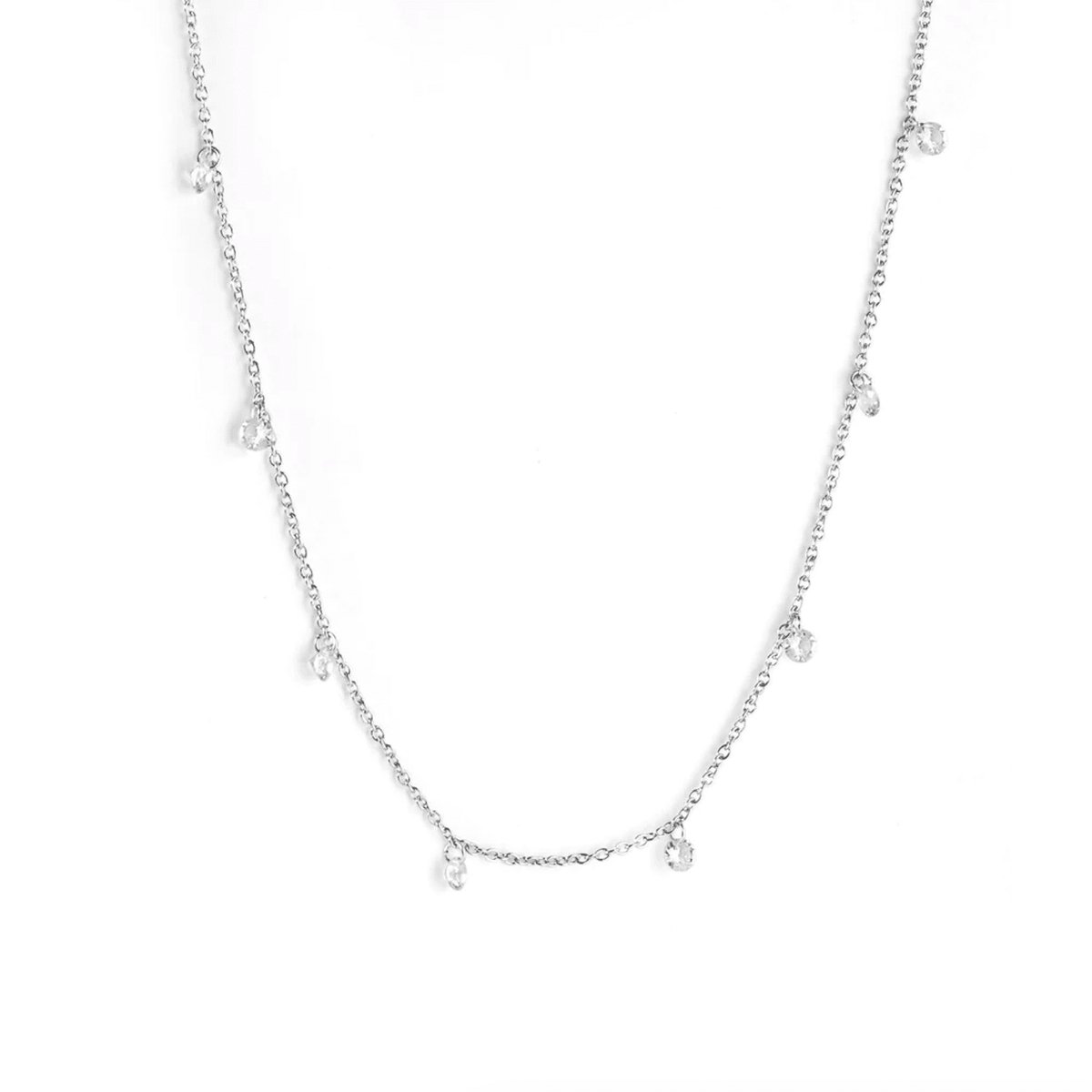 Planet Pink - Ketting diamanten bedeltjes zilver - Stainless Steel - Roestvrij Staal rvs - Waterproof
