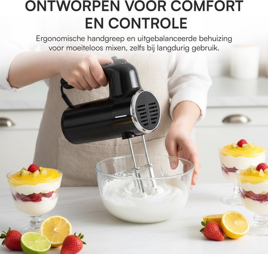 Heinner Handmixer - 6 Snelheden met Turbo - 300 W - Ejectknop - 2 RVS Deeghaken & 2 Mixers - Zwart van Heinner — afbeelding 5