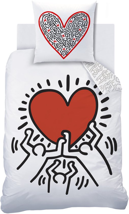 Keith Haring Dekbedovertrek Red Love - 140 x 200 + 63 x 63 cm - Katoen