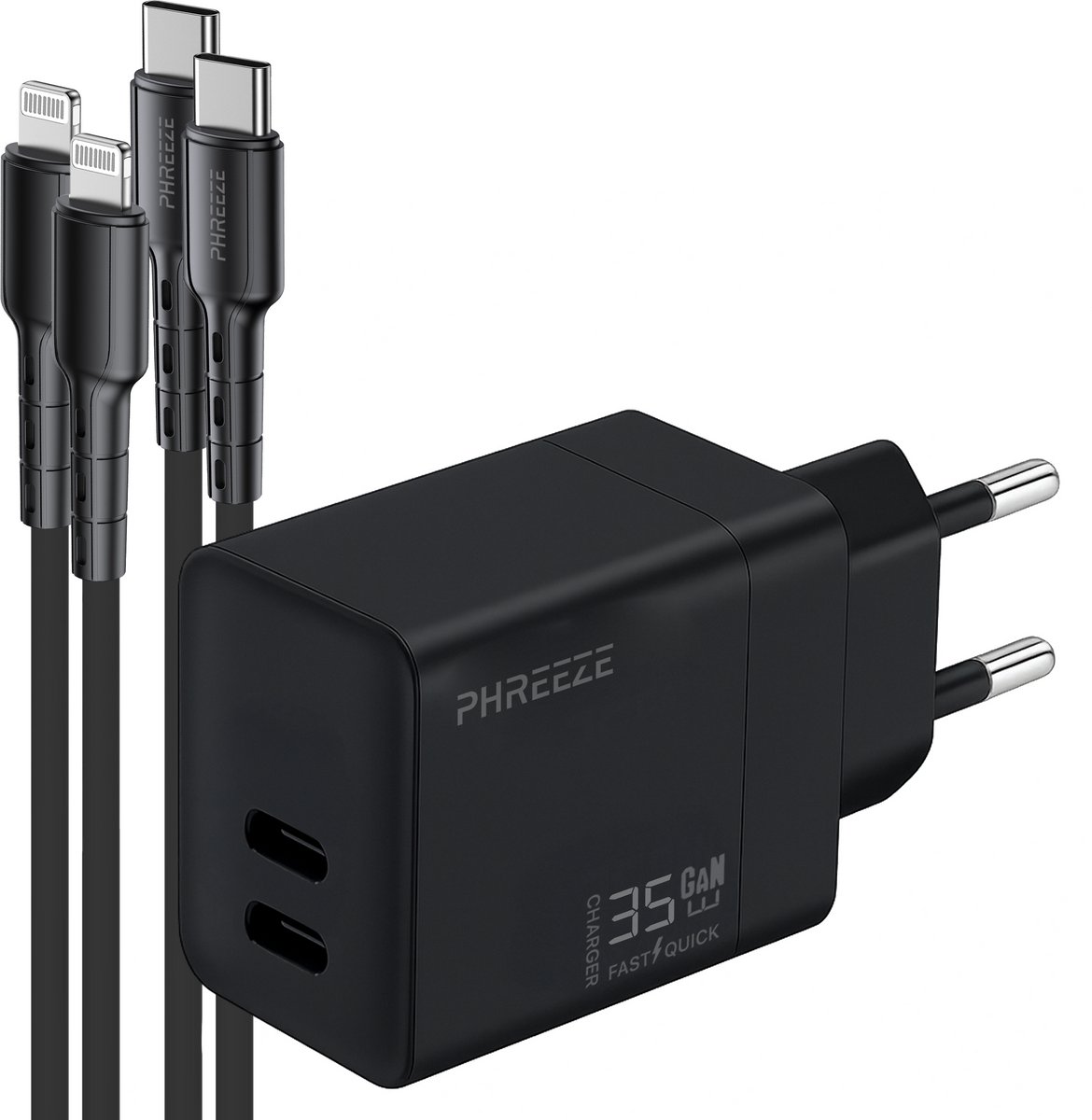 Phreeze usb C oplader 35 W - Geschikt voor iPhone en iPad met Lightning kabel - 1 meter