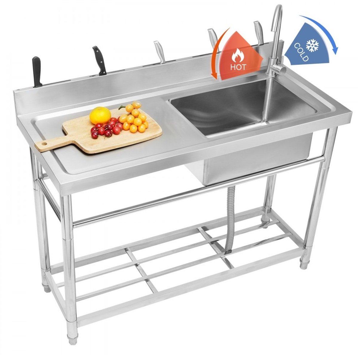 Vrijstaande RVS Spoelbak - Enkele Kom - Met Kraan En Poten - 50 x 33 x 22 cm - Commercieel Gebruik - Voor Garage Restaurant Wasruimte