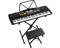 Keyboard piano kinderen – MAX KD61 – Keyboard met 61 toetsen, standaard, bankje en oplaadbare accu – Zwart