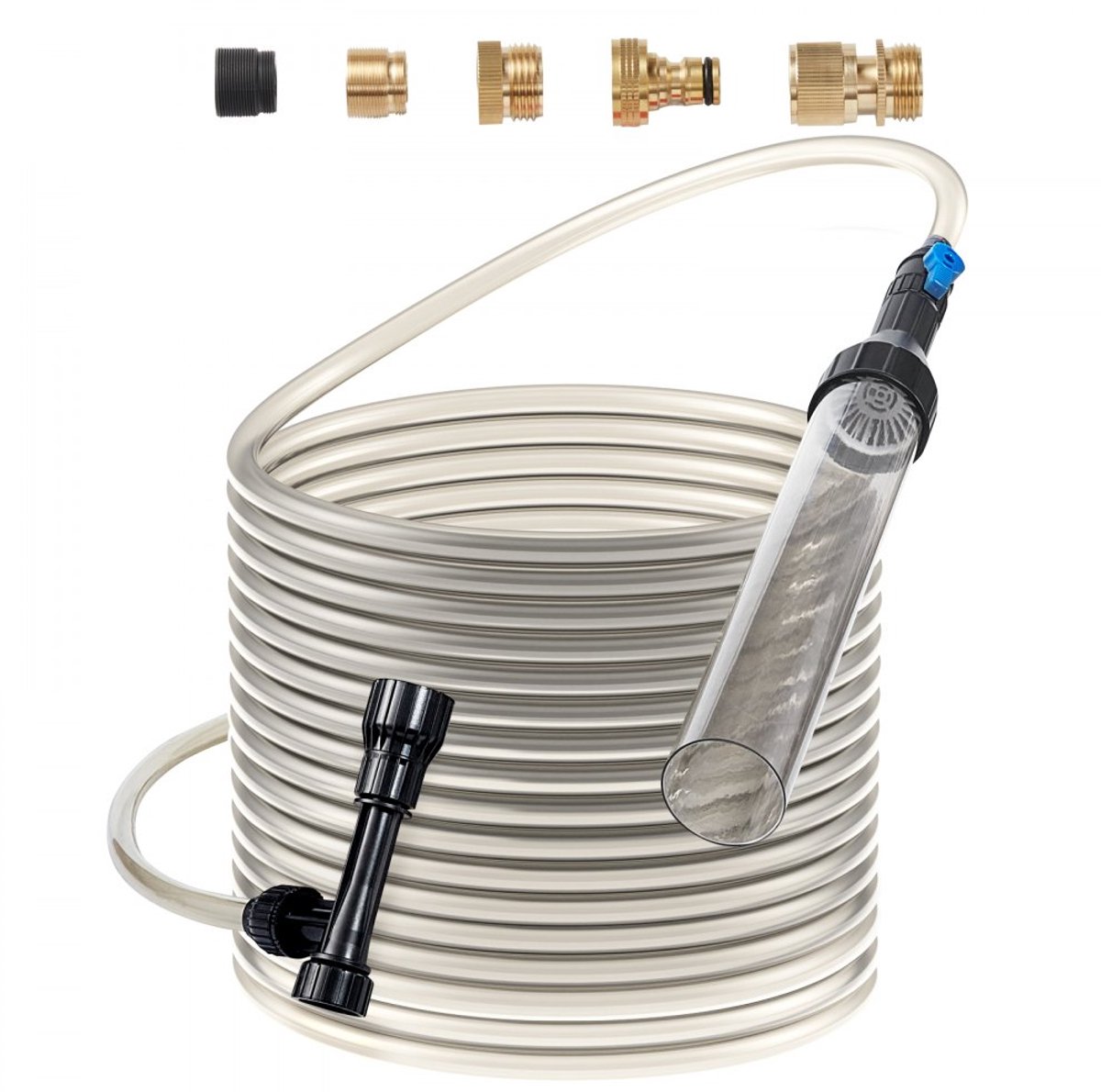 Aquariumstofzuiger - Sifon grindreiniger set - Met 15 m PVC-slang - Inclusief 3 messing adapters - Voor grind en zand