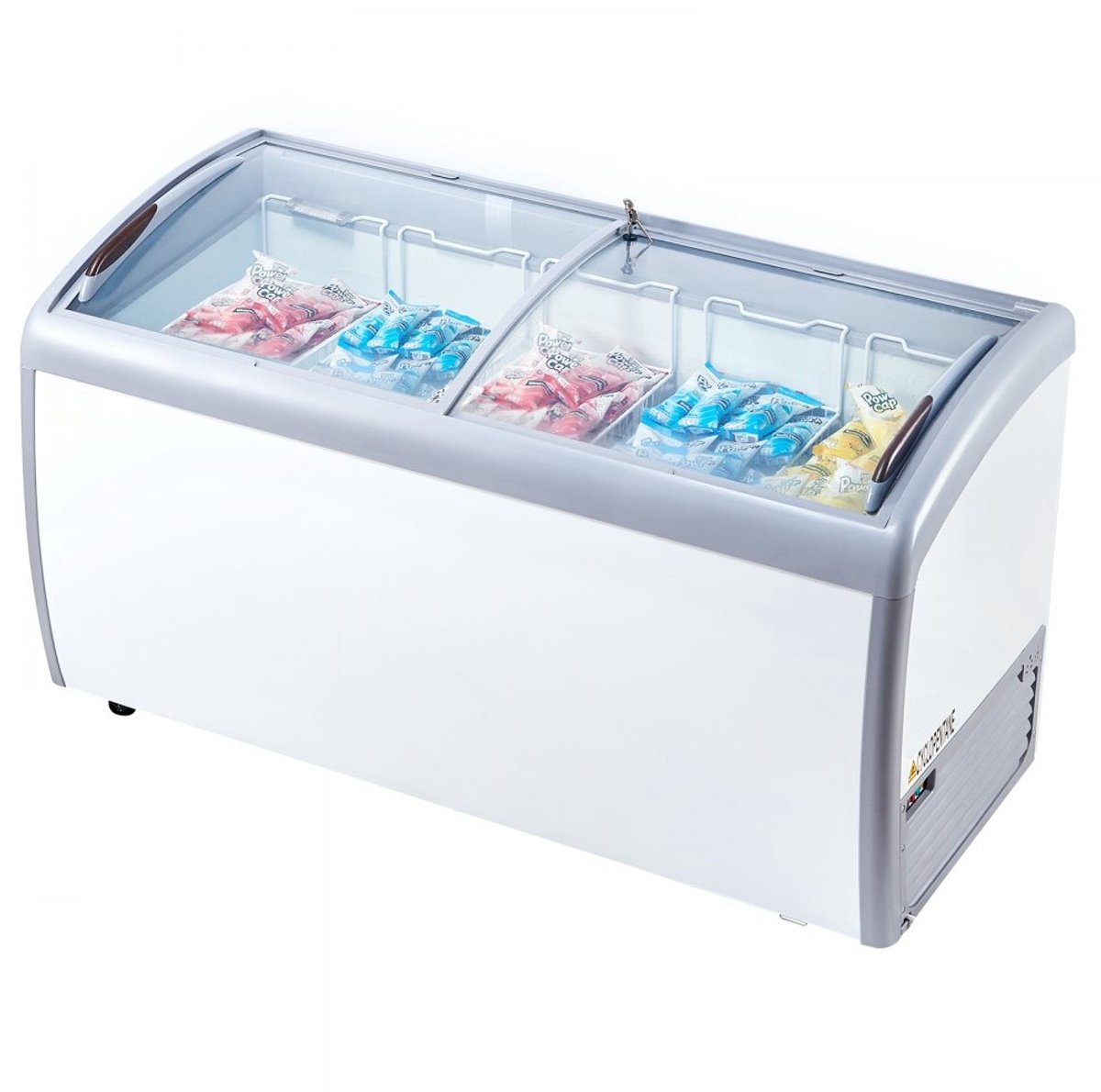 Commerciële IJsvitrine - Schepijs Diepvrieskist 460 L - Glazen Bovenkant - Dubbele Glazen Schuifdeuren - Vijf Draadmandjes - Vergrendelbare Wielen - Wit