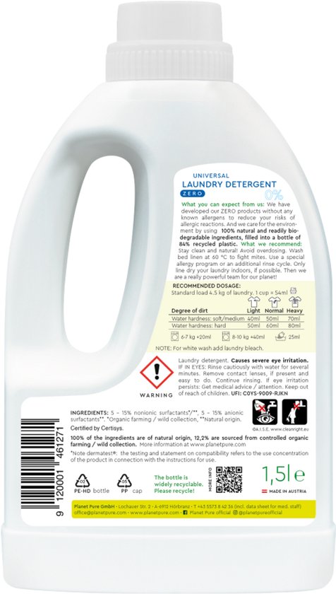 Planet Pure Wasmiddel vloeibaar universeel 0% zero 1500 ml
