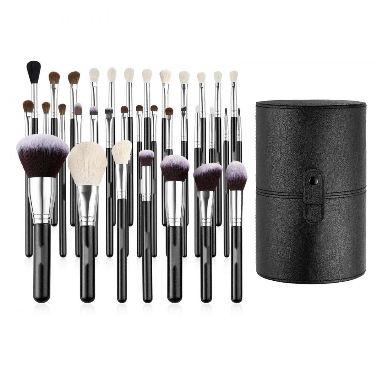 Make-up Kwastenset - 34-Delig - Professioneel - Zachte Haren - Ergonomische Houten Handgrepen - Voor Foundation, Oogschaduw, Concealer, Blush - Inclusief Opbergetui