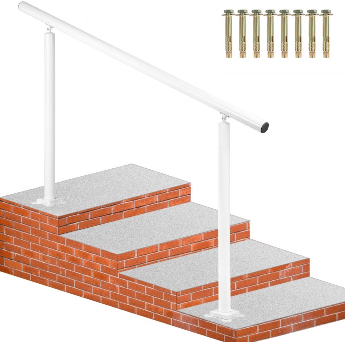 Buitentrapleuning - Trapleuningset - Voor 0-5 Treden - Aluminium - Afmeting 152,8 x 91 cm - Voorgeboorde Gaten - Inclusief Expansiebouten - Draagvermogen 70 kg - Wit