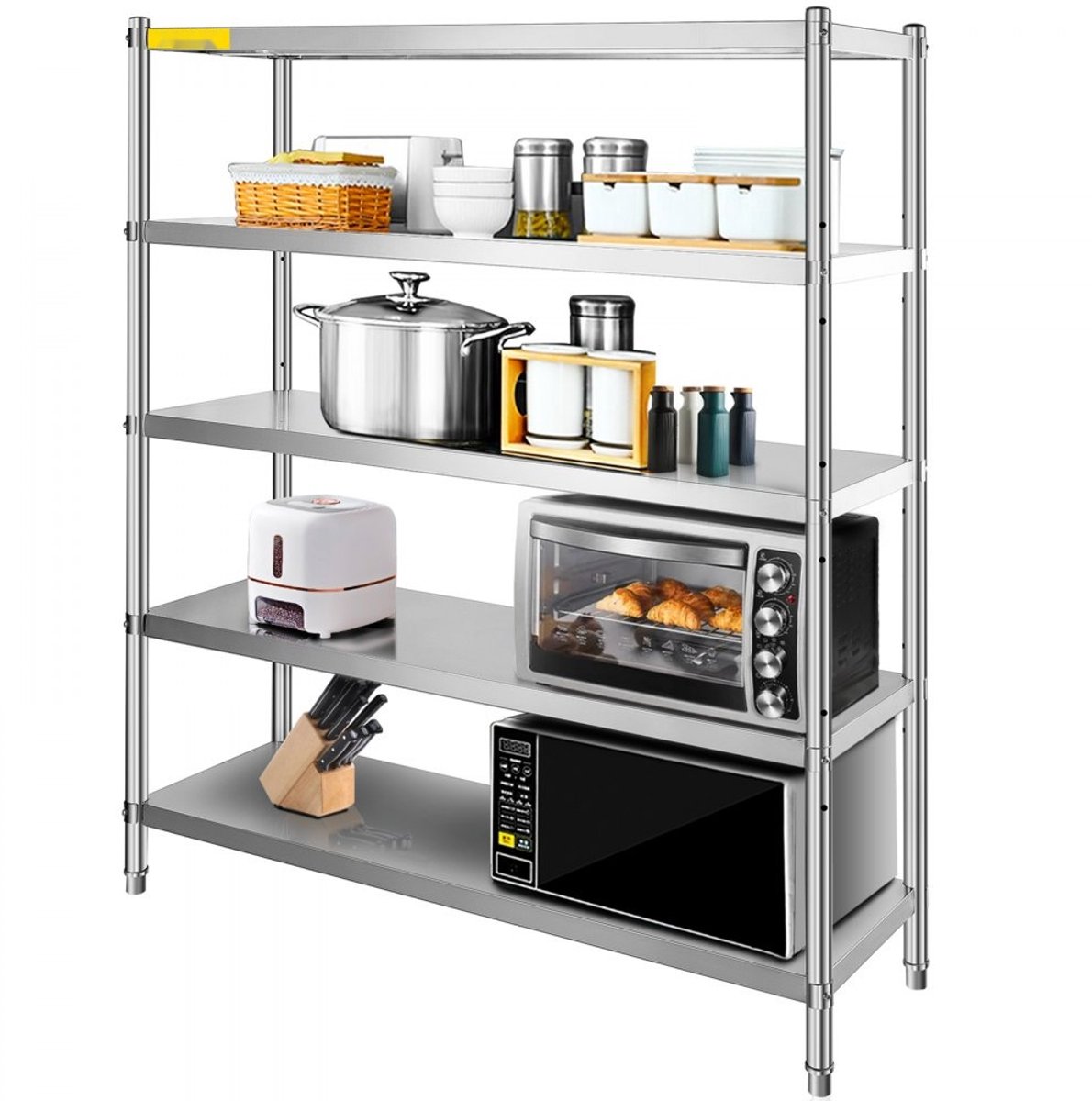 MazrekuHome® - RVS Heavy Duty opbergstelling - Keuken/garage etc. - 5 Planken - 750 kg laadcapaciteit - Geschikt voor zware belading