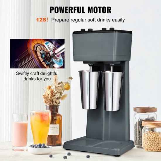 Milkshake Machine - Dubbele Drinkmixer - Vermogen 500 W - 3 Snelheden 15000-21000 RPM - 2x 820 ml RVS Bekers - Voor Milkshakes & Eiwitshakes - Cocktailmixer — afbeelding 4