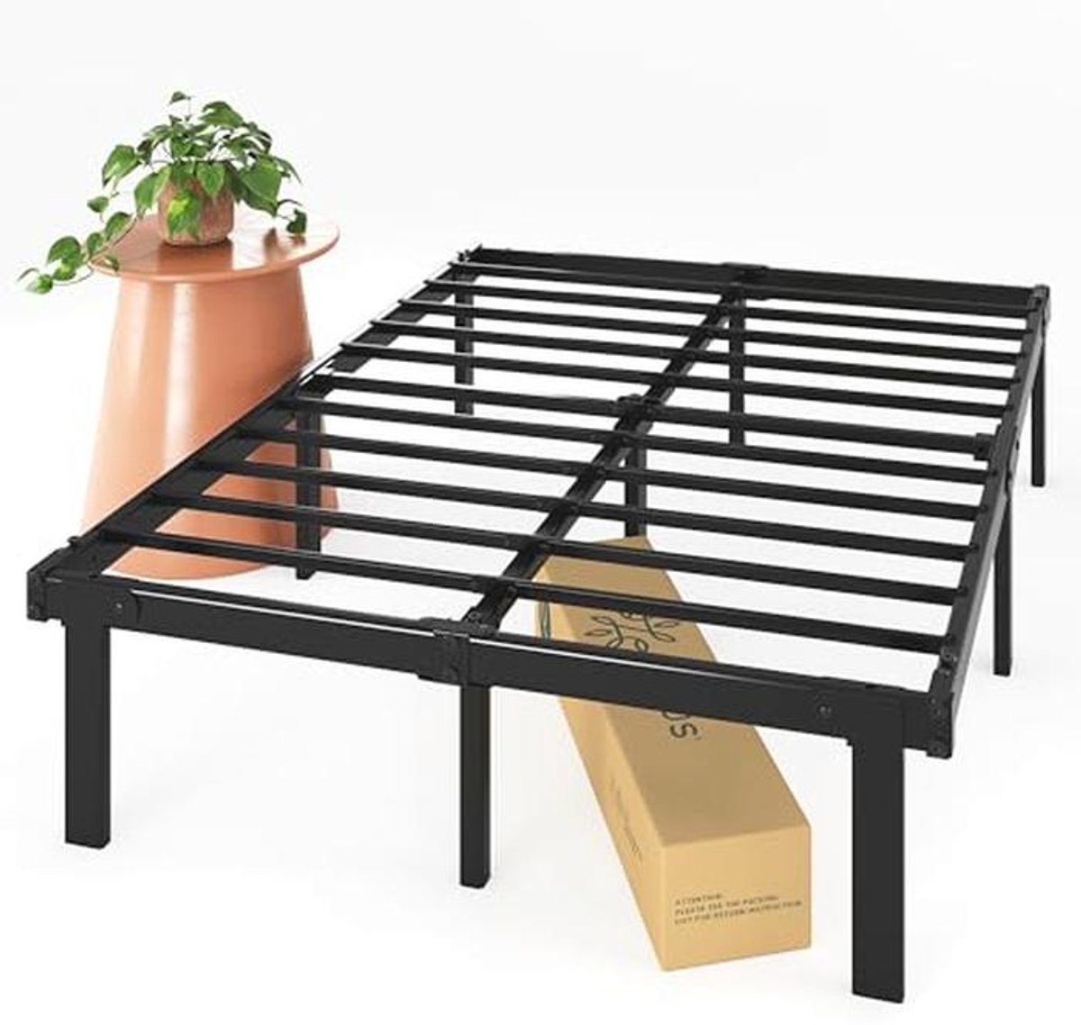 Bed met opbergruimte 150 x 200 cm - Inklapbaar metalen platform bed - Zwart