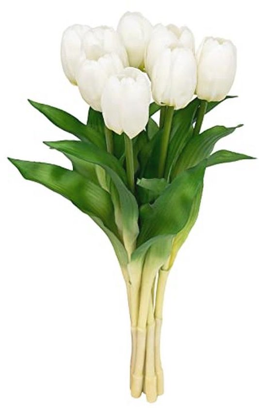 Kunsttulpen van Countryfield real touch 3 D in de kleur licht roze van zijde/kunststof materiaal niet van echt te onderscheiden. Deze prachtige real touch tulpen bestaat uit een bosje van 5 stuks