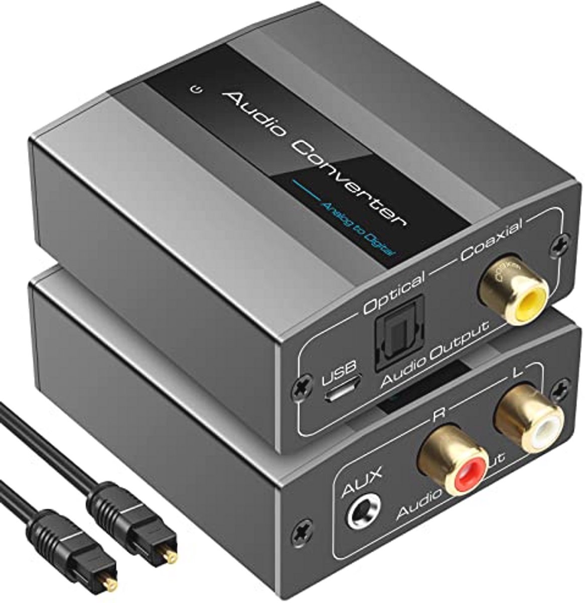 Analoog naar Digitaal Audio Converter - RCA en 3,5 mm AUX naar Coaxiaal of Toslink Optisch voor PS4, PS5, Blu-ray, DVD, Xbox
