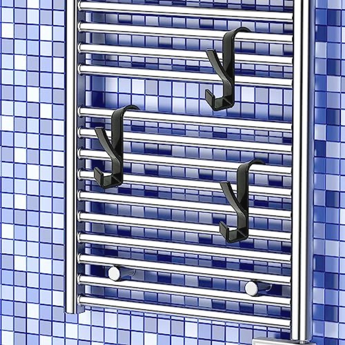 Handdoekhouder voor Ronde Radiator - Set van 8 Zwarte Haken voor Handdoeken en Badjassen