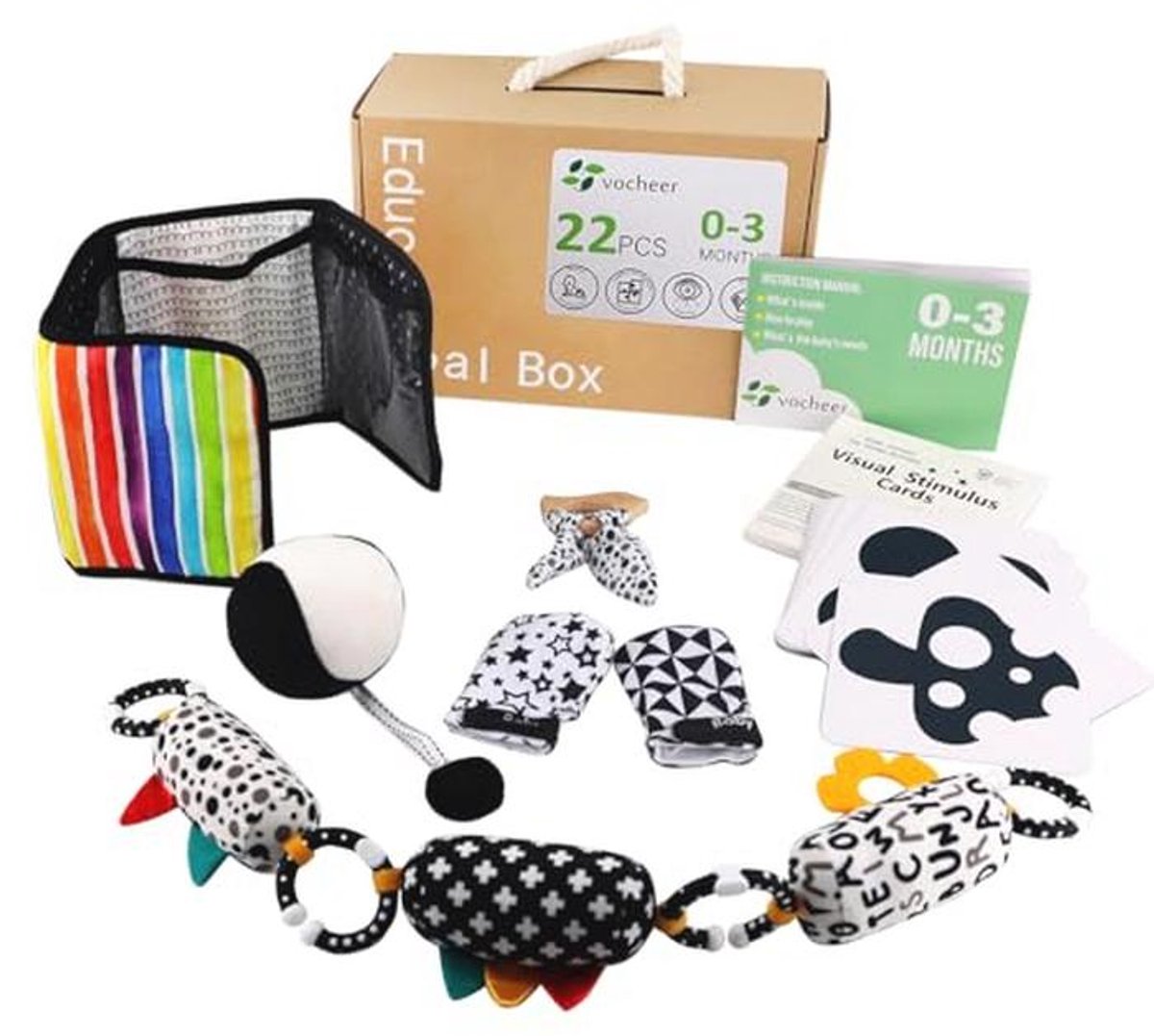 Hoge Contrast Baby Speelgoed Set - 6 in 1 Zwart en Wit Zintuiglijke Gift voor Pasgeborenen