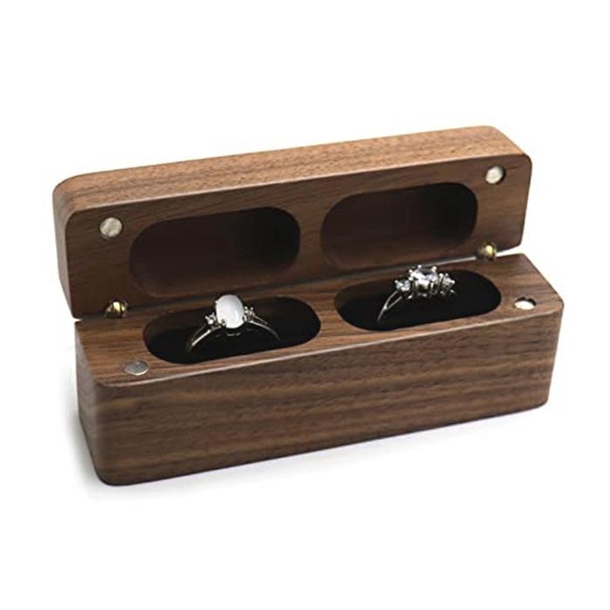 Houten Ringendoos met Fluwelen Interieur voor Sieraden, Eenvoudige Presentatiedoos voor Trouwen of Verloving