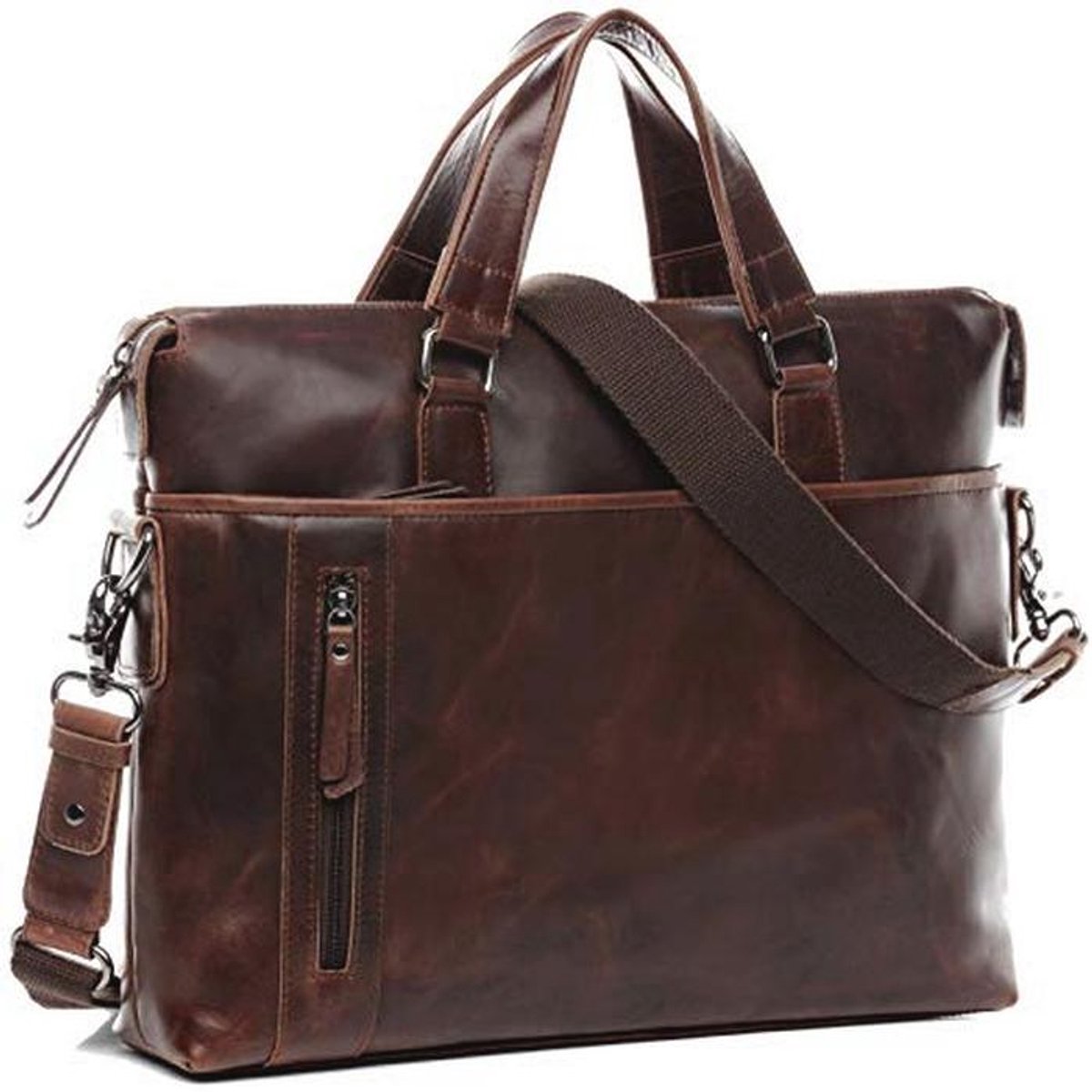 BACCINI Leandro Laptoptas, 15 inch, echt leer, afneembare schouderriem met laptophoes