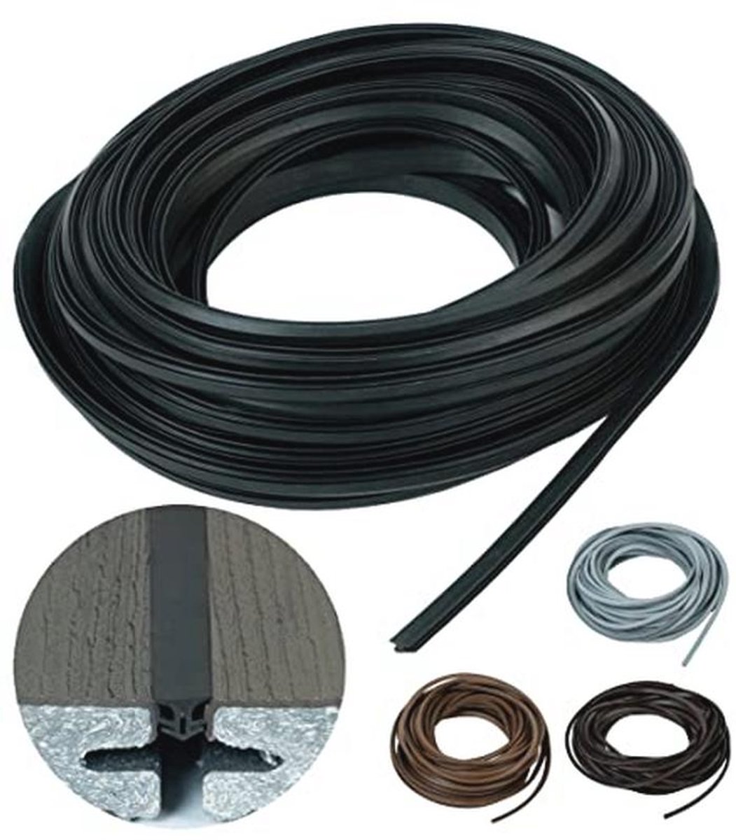 Terrasvoegband met anti-rekdraad voor WPC en hout - 5-7 mm, zwart, 1 meter