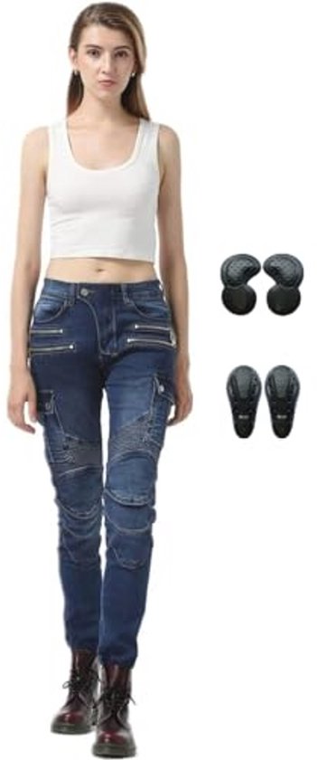 Waterdichte motorbroek voor dames met kniebeschermers - Sportieve motorjeans voor ultieme bescherming