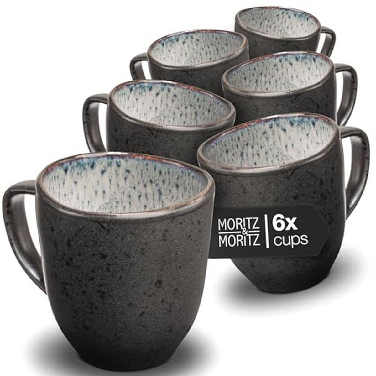 Set van 6 biologische koffiemokken met unieke kleurverloop, grijs