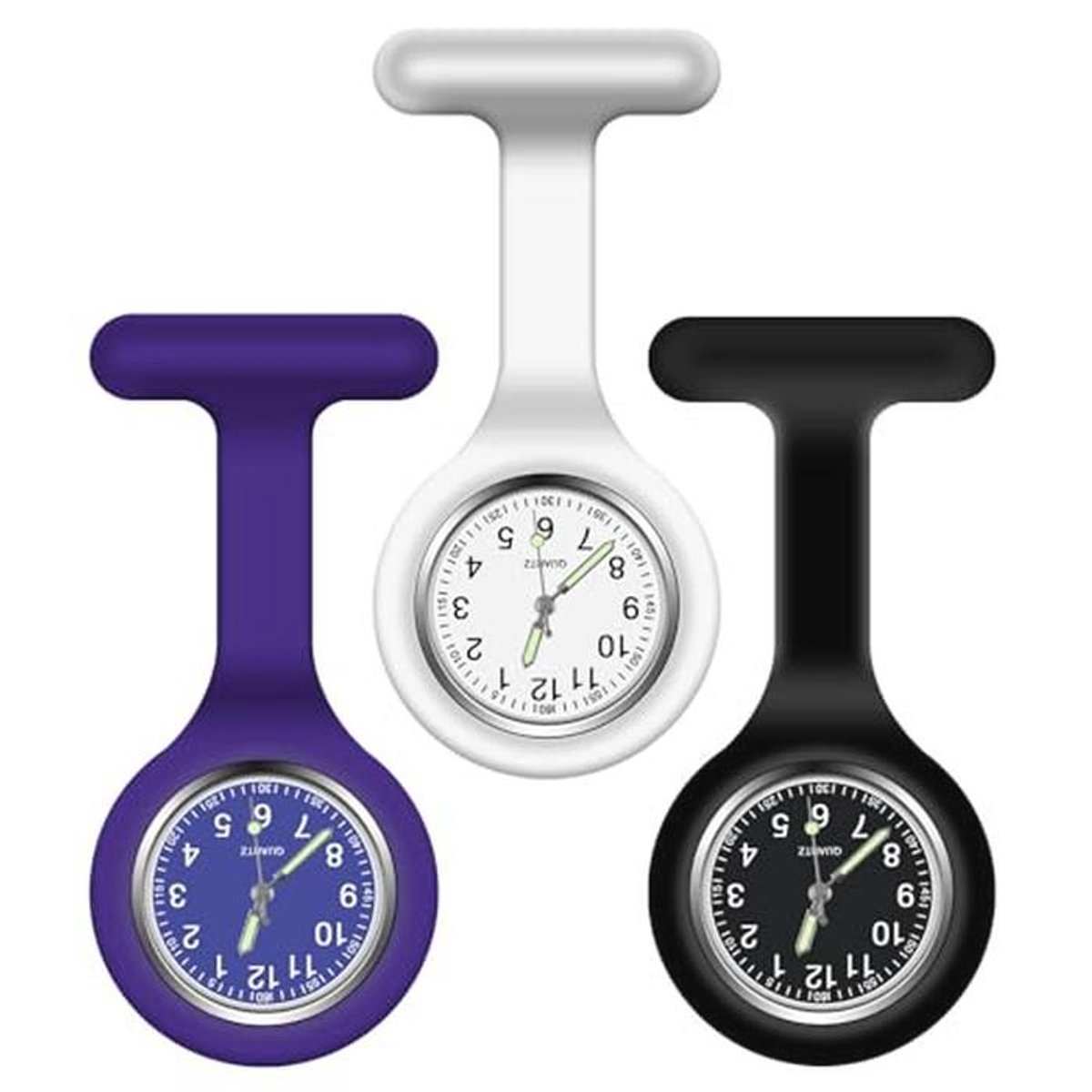3 Stuks Siliconen Verpleegster Fob Horloge - Lichtgevende Medische Broche voor Artsen, Paramedici en Verpleegkundigen
