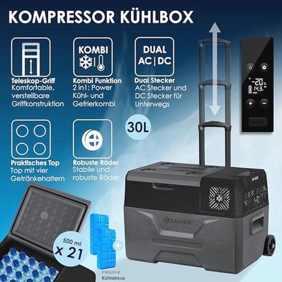 Elektrische Koelbox met APP-bediening - 30 Liter Vriezer voor Auto, Vrachtwagen, Boot en Kamperen - Tot -20°C — afbeelding 3