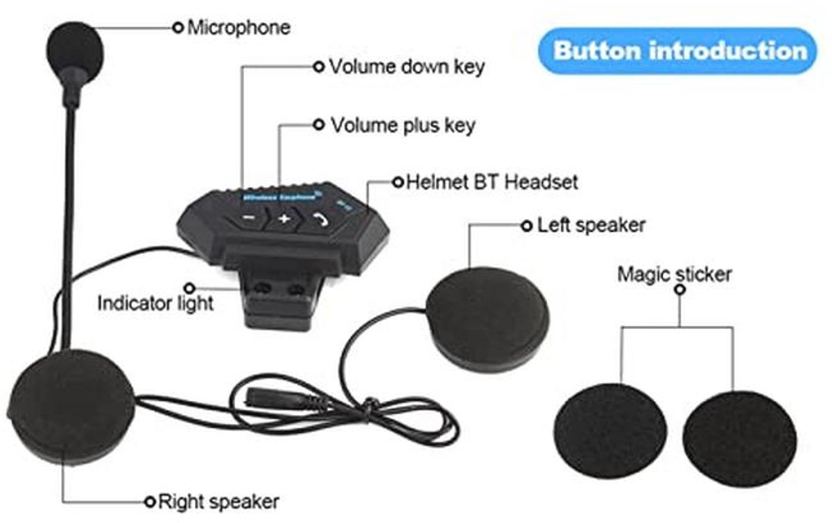 Ultradunne Bluetooth Headset voor Motorhelmen - Handsfree Bellen en USB Opladen thumbnail 4
