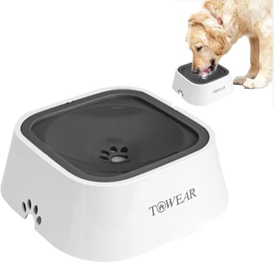 TOWEAR Non-spill Hondenwaterbak – 1,5 Liter Met Drijvende Schijf, Anti-overloop, Vertraagt Drinken, Voor Honden En Katten (zwart)