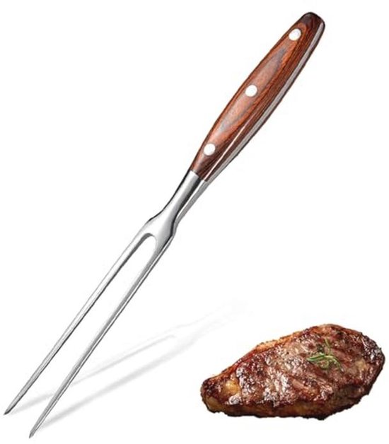 Vlees- en trancheervork van roestvrij staal, professionele vleesvork met ergonomische handgreep, ideaal voor grillen en trancheren
