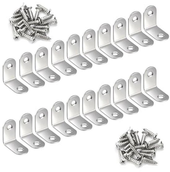 Platte hoek, hoekverbinder, L-vorm, 10 stuks, 90 graden hoekklemmen, L-vormige hoekhoek met schroeven, metalen hoek, 80 x 80 mm, platte meubelhoek, platte connector voor kast, tafel, stoel, zwart