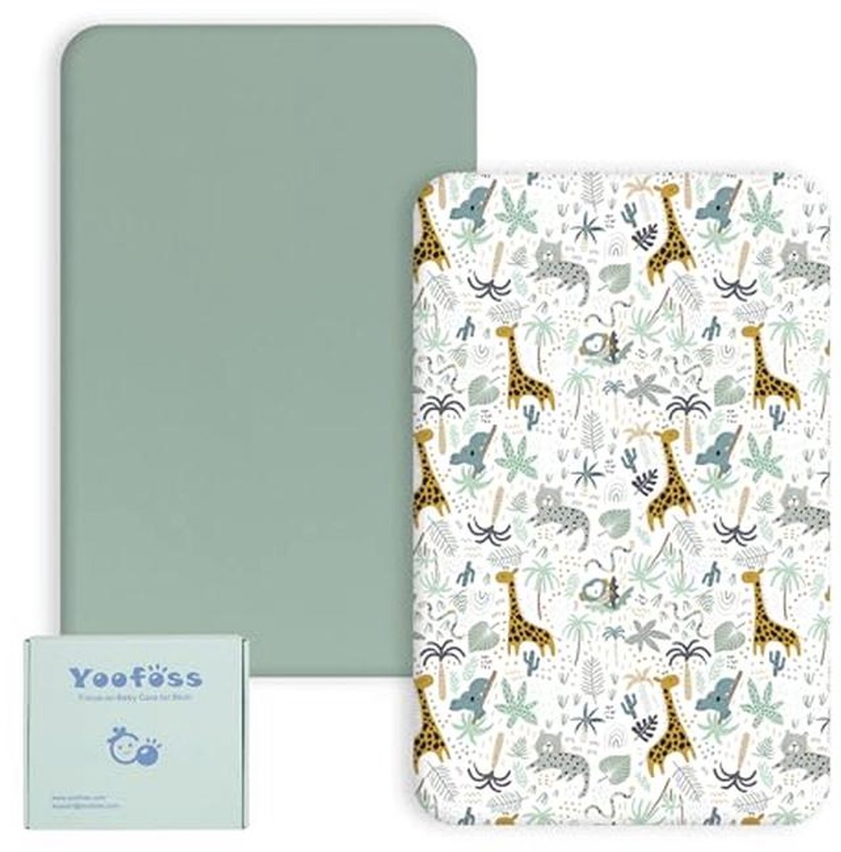 Yoofoss Ledikantlakens 140 x 70 cm, hoeslaken, superzacht en ademend, bedlakens, gezellige babybedlakens, 2 stuks, groene giraffen