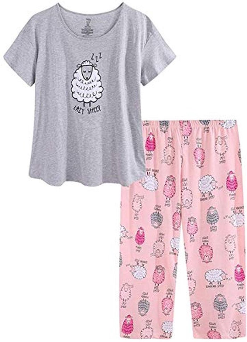 Dames Katoenen Pyjama Set Korte Mouwen met Grappige Print – Comfortabele Loungewear