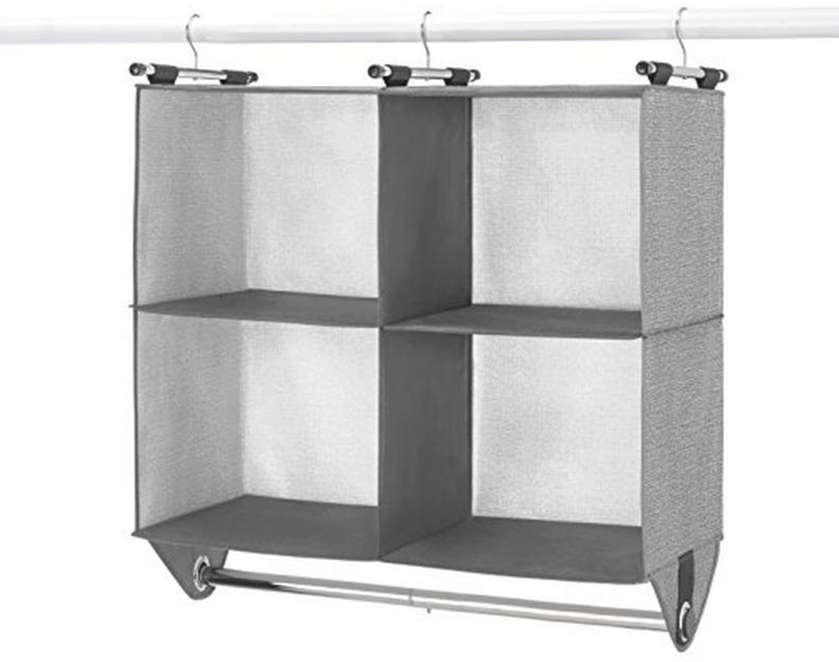 Kast-organizer met 4 vakken en chromen kledingstang