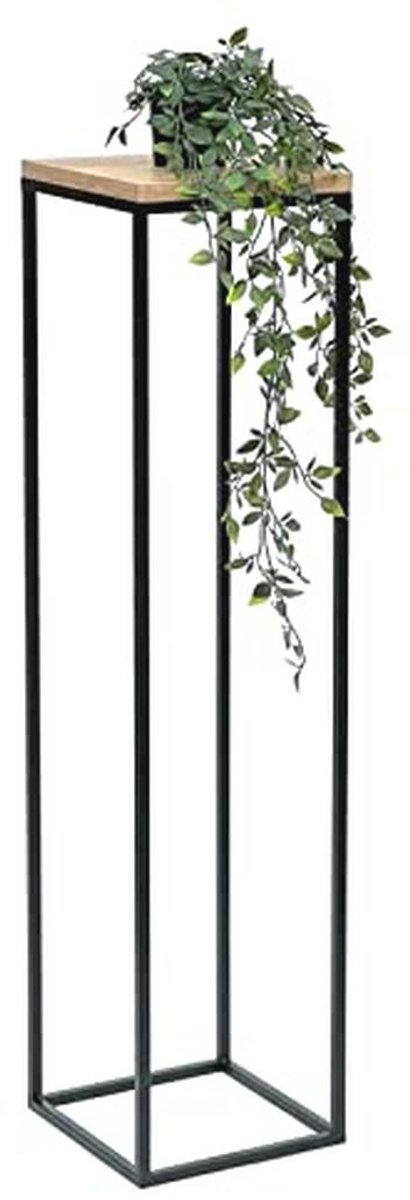 Moderne bloemenkruk van metaal en hout - 100 cm - bloemenstandaard bijzettafel zwart